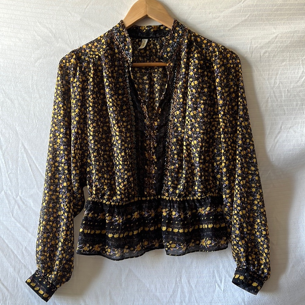 Free people NWT chiffon floral peplum blouse with beaded accent